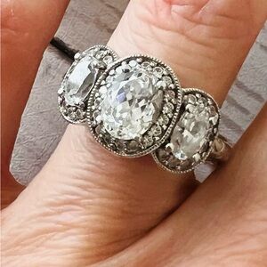 Tacori Diamonique Three Stone "In Bloom" Sterling Silver Engagement Style Ring 7